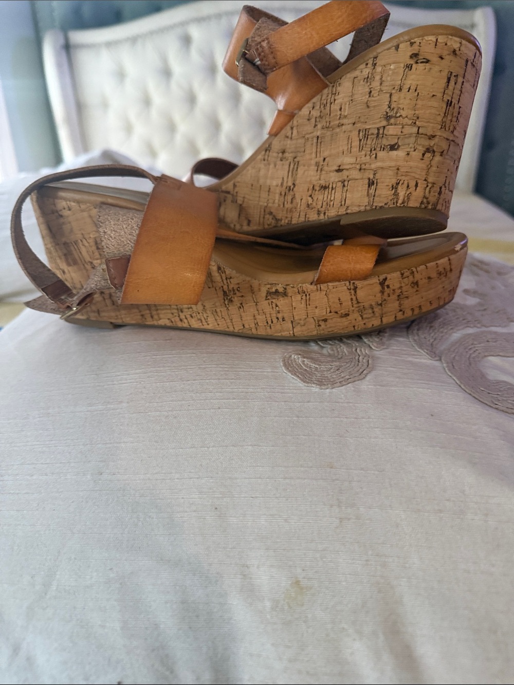 G.H. Bass & Co. Tan Leather Cork Wedge Sandals
